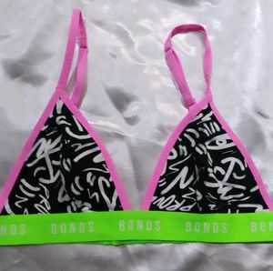 Bonds Sports Bra Black White Graffiti Print