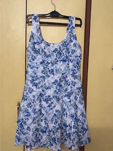 Blue Floral Print Fit & Flare Dress