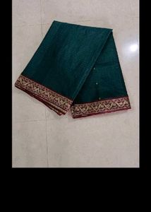 Elegant Teal Saree with Golden Border