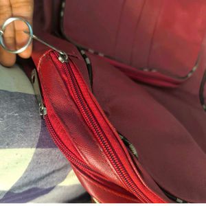 Stylish Red Backpack with Plaid Detail
