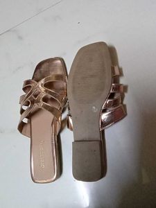 only 1 time used. Rose Gold Strappy Slide Sandals