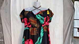 3129. Tropical Print Off-Shoulder Mini Dress