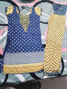 blue yellow kurta set