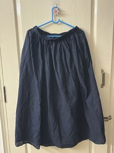 Navy Blue Flowy Midi Skirt with POCKETS