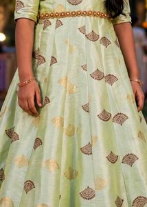 Light Green Ethnic Gown with Gold Print
