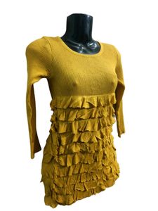 Ribbed Frilled Dress Stretchable Free Size S To L