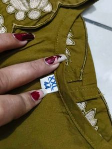Olive Green Embroidered Kurta Set
