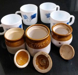 Set of 4 Larah Borosil Mugs &amp; 3 Jars