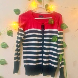 Striped Button-Up Cardigan