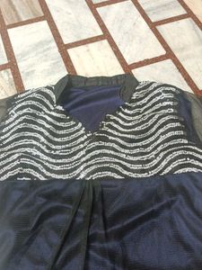 Black Sequined Kurta with Net Sleeves