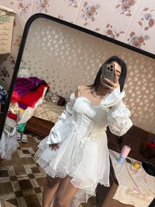 Enchanting White Off-Shoulder Dress🦋🧚🏻‍♀️