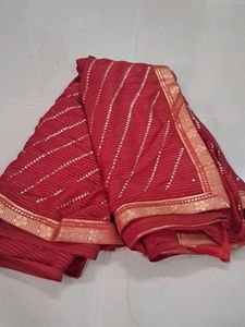 Red Georgette Saree with Silver Print