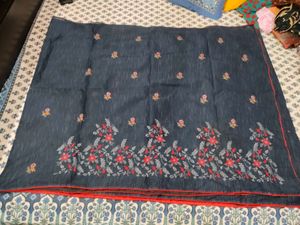 Elegant Dark Blue Embroidered Saree✨💙♥️