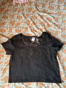 Elegant Black Lace Short Sleeve Top