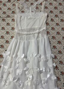 Elegant White Tiered Dress with Tiara