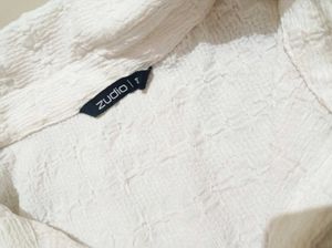 Zudio White Textured Collared Top