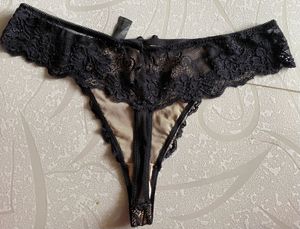 New George Black Lace Thong Elegant Floral Mesh-