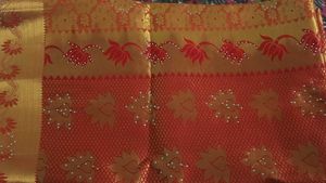 Exquisite Orange &amp; Gold Floral Saree