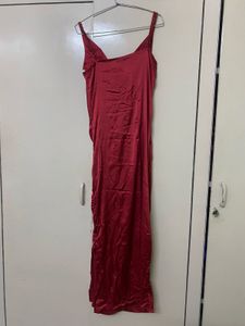 Elegant Red Satin Midi Dress