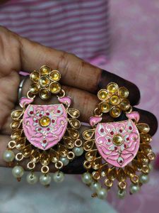 Elegant Pink &amp; Gold Pearl Earrings