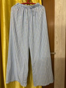 Blue Gingham Wide Leg Pants