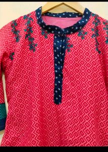 Vibrant Pink Printed Kurta with dupatta