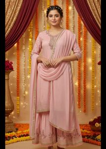Unstitched Pink Embroidered garara Set