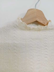 Cream Mesh Long Sleeve Top