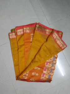 Pure Gadwal Silk Zari Woven Saree💛🧡