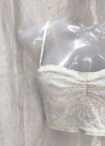 Cream Lace Ruched Crop Top