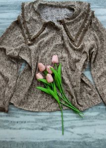 Floral Print Peter Pan Collar Top,Korean top