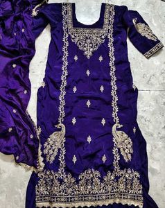 Elegant Purple Kurta Set with Gold Embroidery