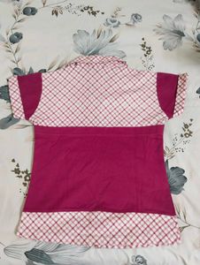 Stylish Magenta and Checked Girls Top