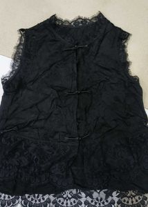 Elegant Black Lace Sleeveless Blouse