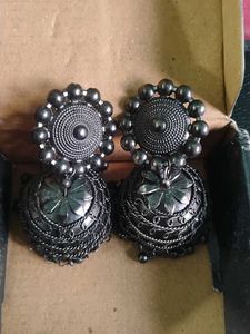 Oxidized Silver Jhumka Earrings