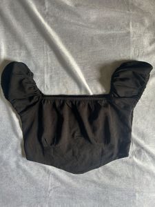 Black Corset Style Puff Sleeve Top