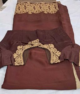 Elegant Brown Embroidered Saree