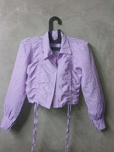 Cute Lavender Ruched Crop Shirt
