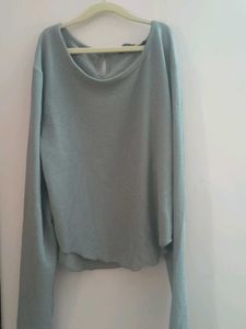 Sparkly Grey Ribbed Long Sleeve Top