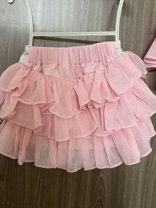 Cute Pink Ruffled Top &amp; Skirt Set