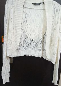 White Cropped Knit Cardigan