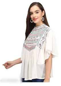 Boho Embroidered White Tunic kurti Top