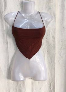10810. Brown Halter Neck Triangle Crop Top