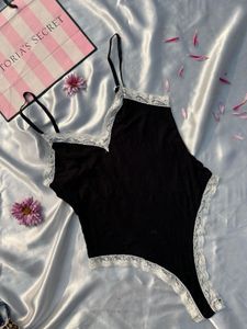 Black Lace Trim Bodysuit