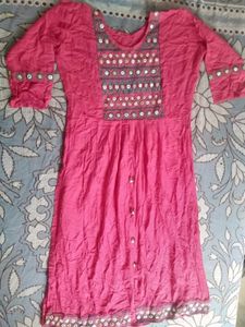 Pink Mirror Work Kurta