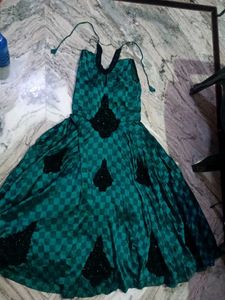 Green &amp; Black Checked Ethnic Gown
