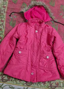Pink Puffer Jacket with Fur Hood