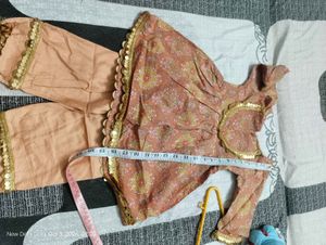 Peach Salwar Pants and frock of Sequins