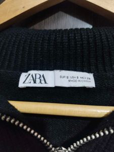 ZARA Striped Quarter-Zip Sweater