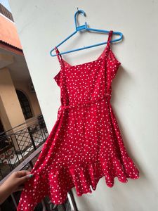 Red Heart Print Wrap Dress